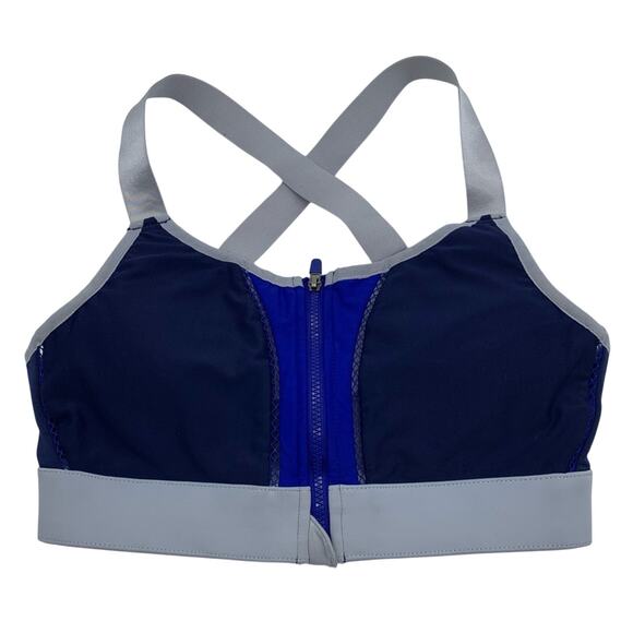 Fabletics Zoe High Impact Zip Front Cross Back Strap Sports Bra Blue/Grey - Picture 5 of 12